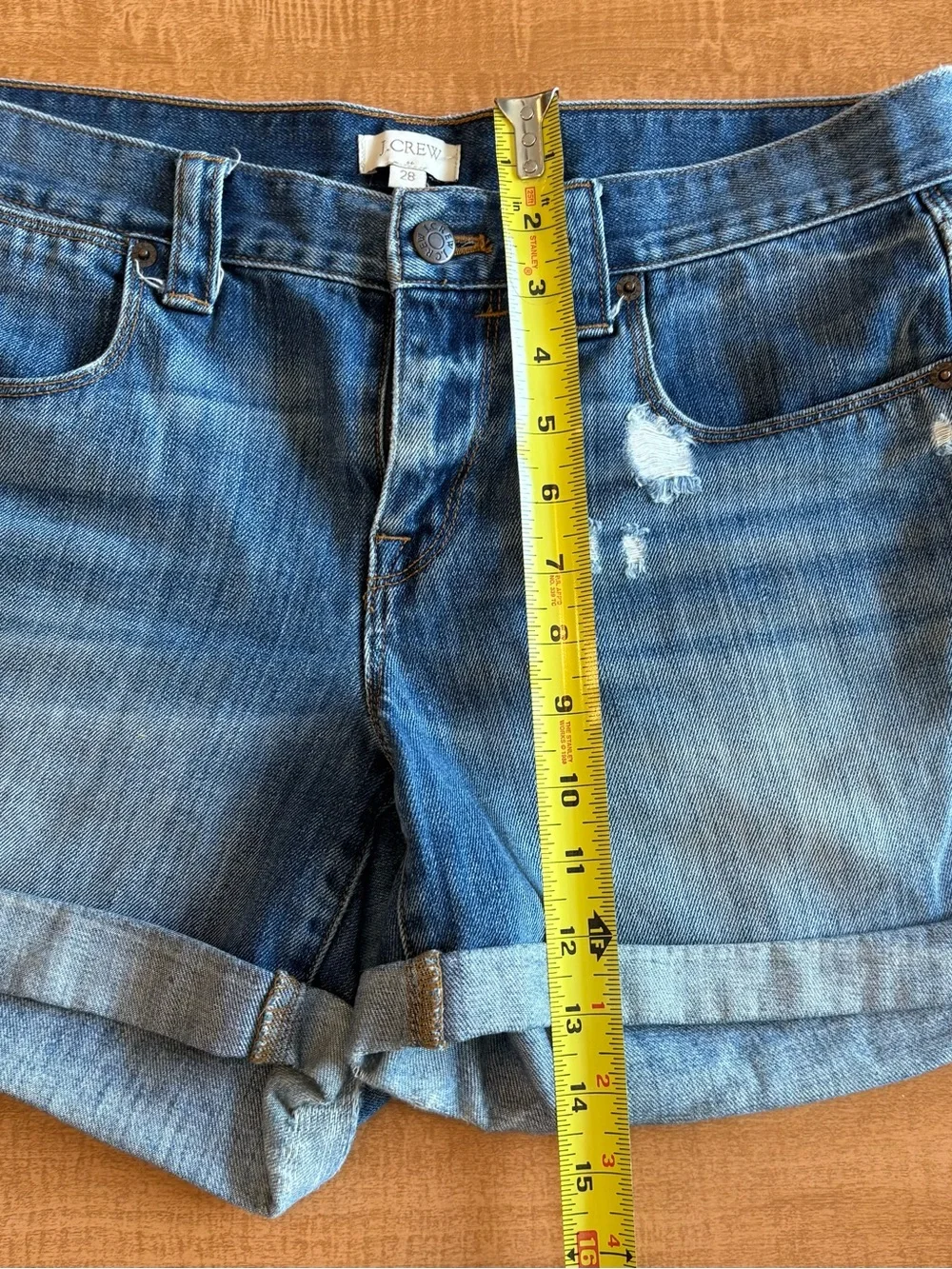 J. Crew Midwash Distressed Denim Roll-Cuff Shorts